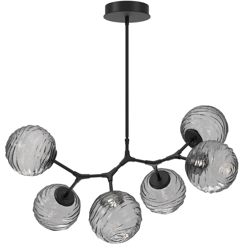 Gaia LED 36 inch Matte Black Linear Multi-Pendant Ceiling Light in 3000K LED, Smoke, Modern Branch