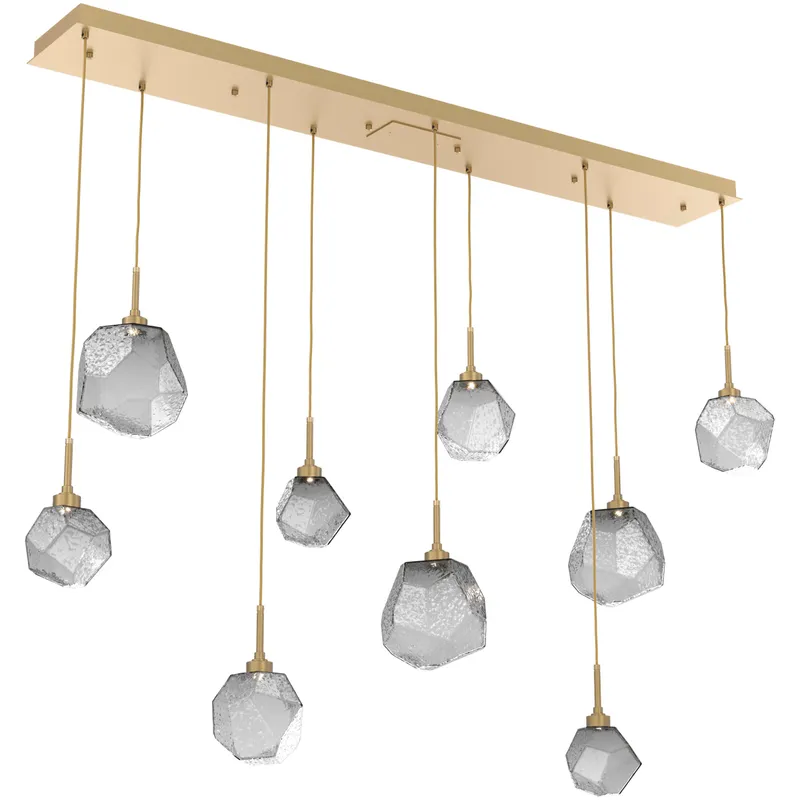 Gem LED Gilded Brass Linear Pendant Ceiling Light in 3000K LED, Smoke, Multi-Port
