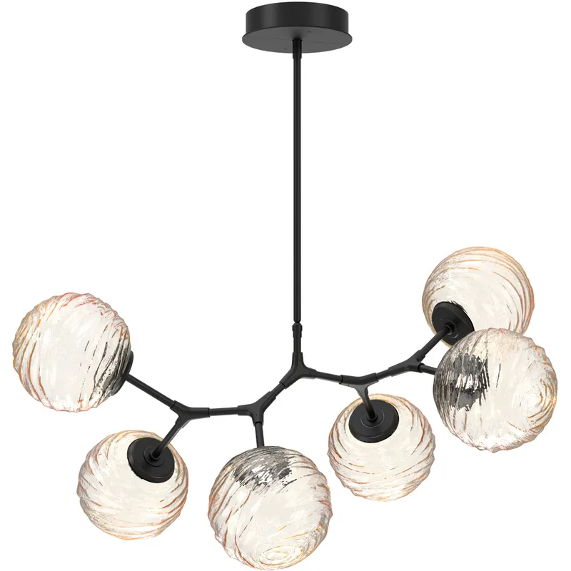 Gaia LED 36 inch Matte Black Linear Multi-Pendant Ceiling Light in Amber, 2700K LED, Modern Branch