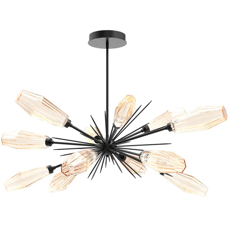 Aalto LED 53.3 inch Matte Black Linear Pendant Ceiling Light in Optic Rib Amber, 2700K LED, Oval Starburst