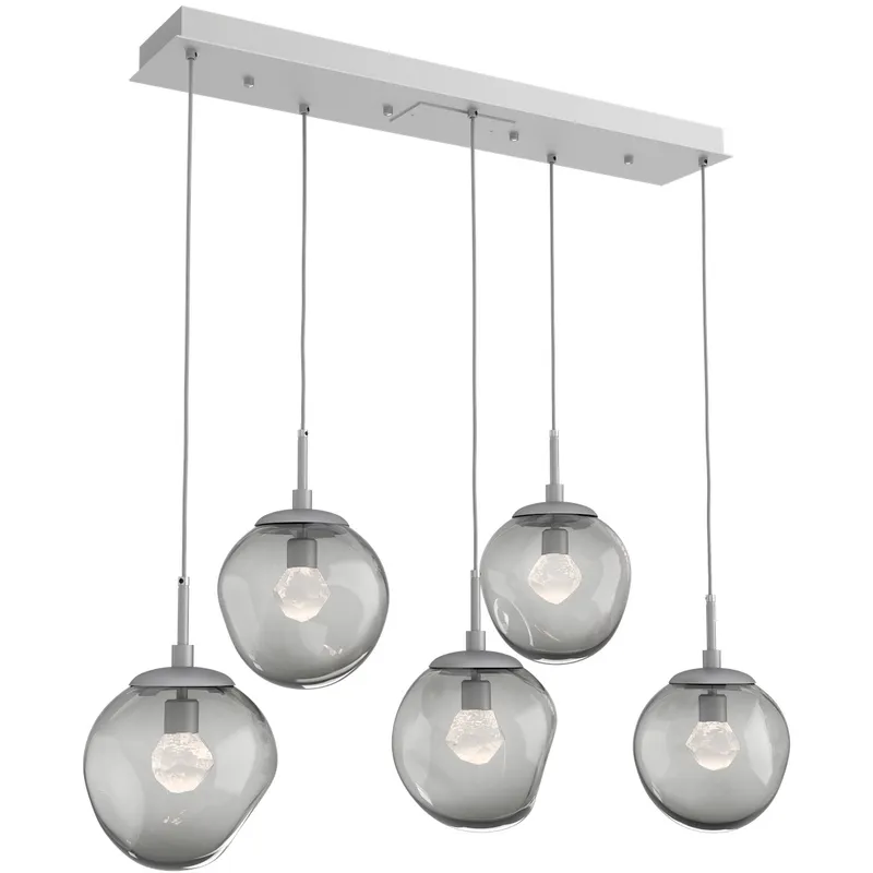 Aster LED LED Classic Silver Linear Pendant Ceiling Light in 3000K LED, Zircon Inner - Smoke Outer, Multi-Pendant