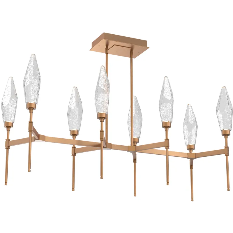 Rock Crystal LED Novel Brass Linear Pendant Ceiling Light in Chilled Clear, 2700K LED