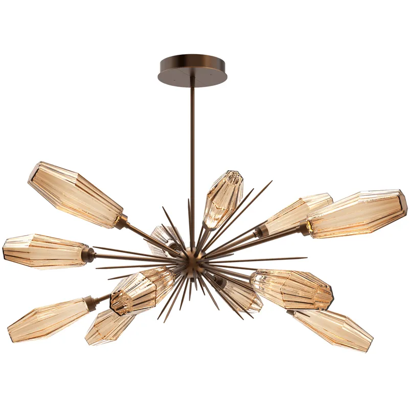 Aalto LED 53.3 inch Flat Bronze Linear Pendant Ceiling Light in 3000K LED, Optic Rib Bronze, Oval Starburst