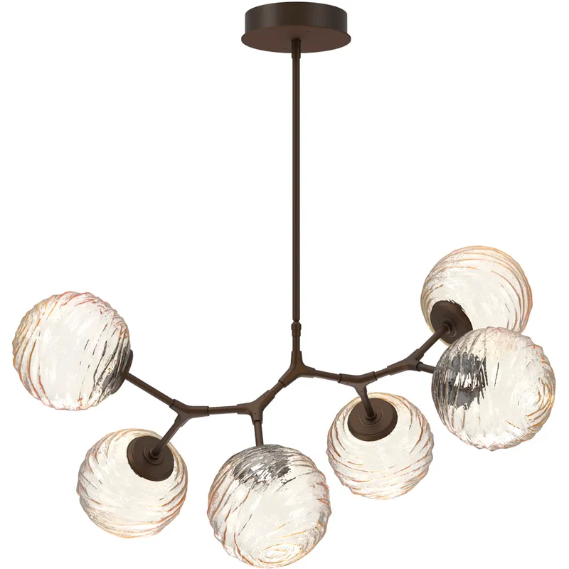 Gaia LED 36 inch Flat Bronze Linear Multi-Pendant Ceiling Light in 3000K LED, Amber, Modern Branch