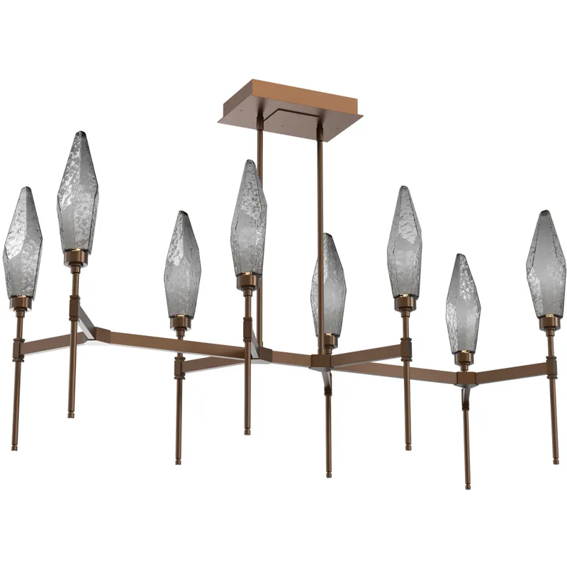 Rock Crystal LED Flat Bronze Linear Pendant Ceiling Light in 3000K LED, Chilled Smoke, Belvedere