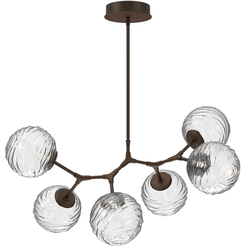 Gaia LED 36 inch Flat Bronze Linear Multi-Pendant Ceiling Light in 3000K LED, Clear, Modern Branch