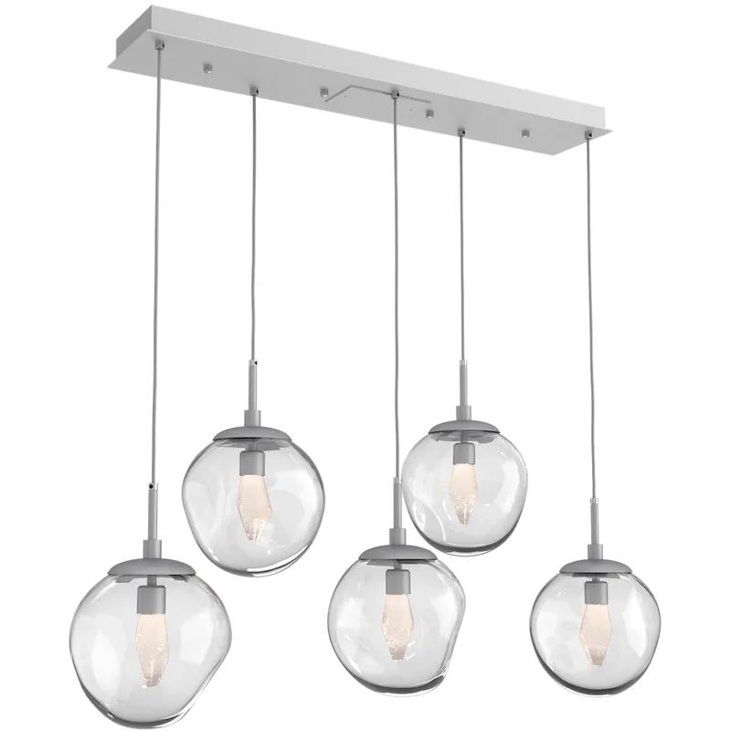 Aster LED LED Classic Silver Linear Pendant Ceiling Light in 3000K LED, Geo Inner - Clear Outer, Multi-Pendant