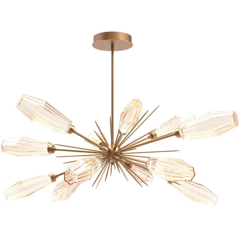 Aalto LED 53.3 inch Novel Brass Linear Pendant Ceiling Light in 3000K LED, Optic Rib Amber, Oval Starburst