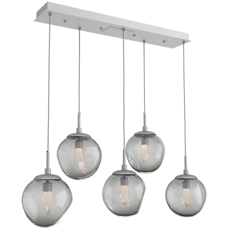 Aster LED LED Classic Silver Linear Pendant Ceiling Light in 3000K LED, Geo Inner - Smoke Outer, Multi-Pendant