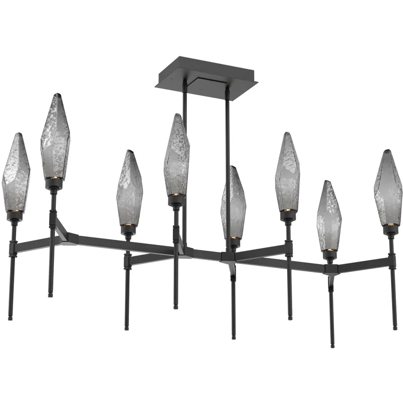 Rock Crystal LED Matte Black Linear Pendant Ceiling Light in Chilled Smoke, 2700K LED
