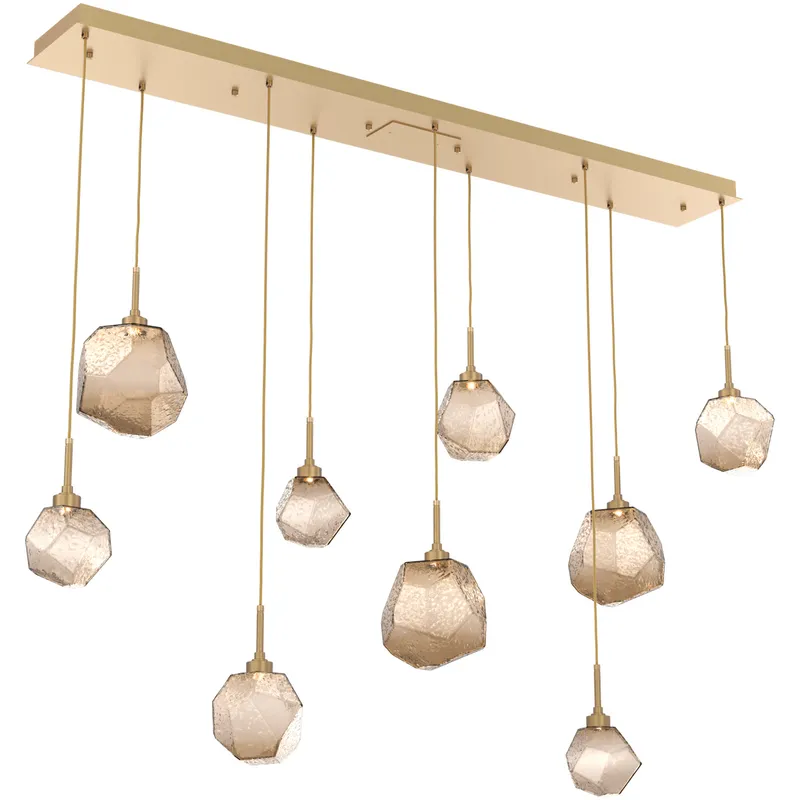 Gem LED Gilded Brass Linear Pendant Ceiling Light in Bronze, 2700K LED, Multi-Port