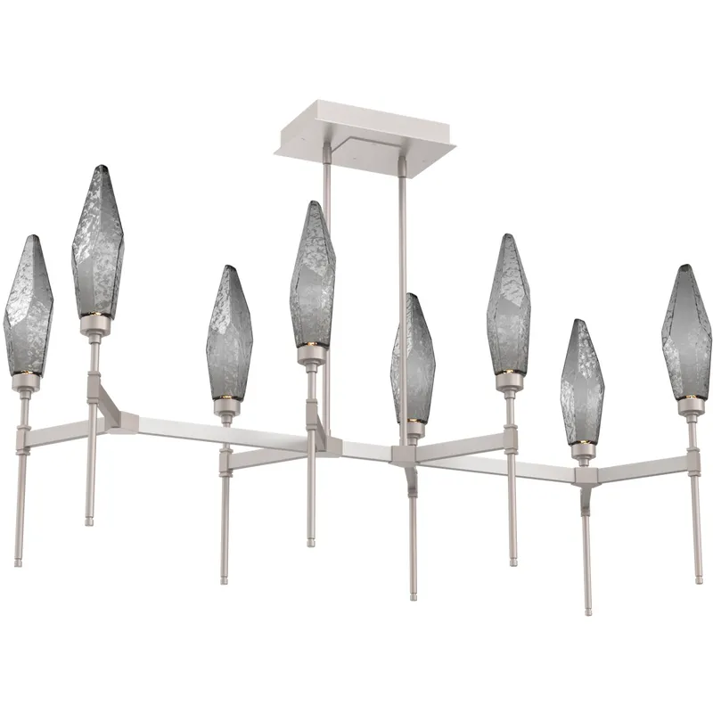 Rock Crystal LED Beige Silver Linear Pendant Ceiling Light in 3000K LED, Metallic Beige Silver, Chilled Smoke, Belvedere