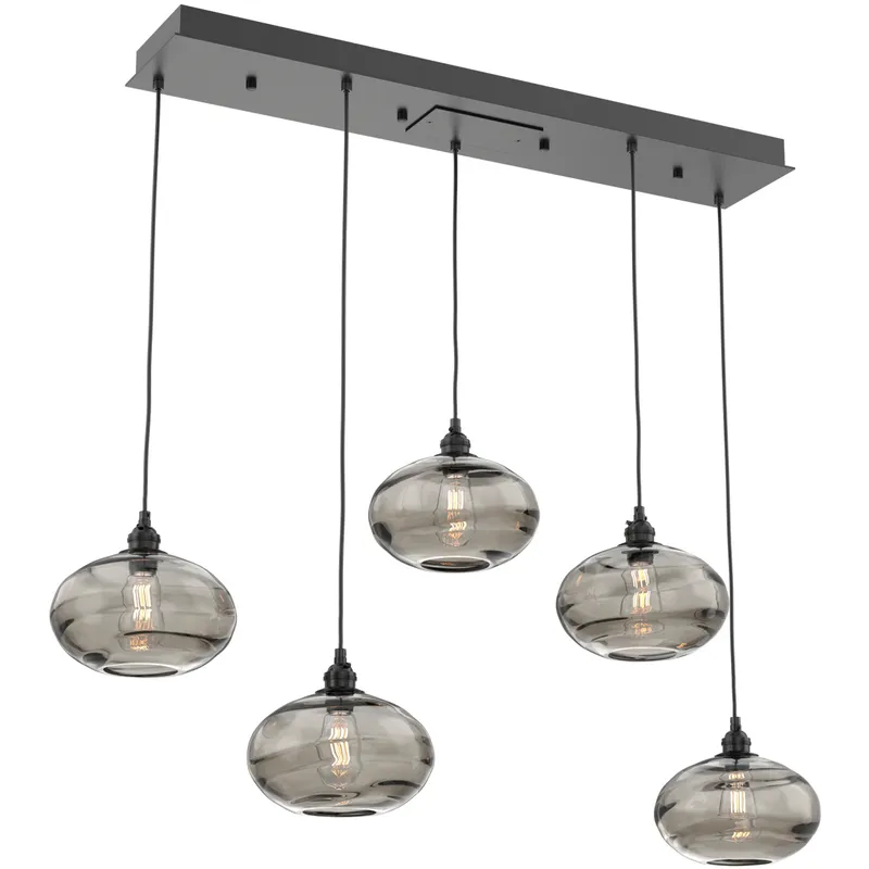 Coppa 5 Light Matte Black Linear Pendant Ceiling Light in Coppa Smoke, Multi-Port