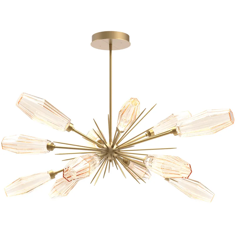 Aalto LED 53.3 inch Gilded Brass Linear Pendant Ceiling Light in 3000K LED, Optic Rib Amber, Oval Starburst