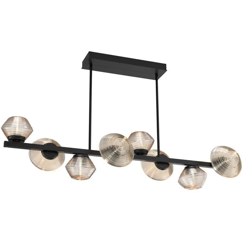 Mesa LED Matte Black Linear Multi-Pendant Ceiling Light in Amber, 2700K LED, Twisted Branch