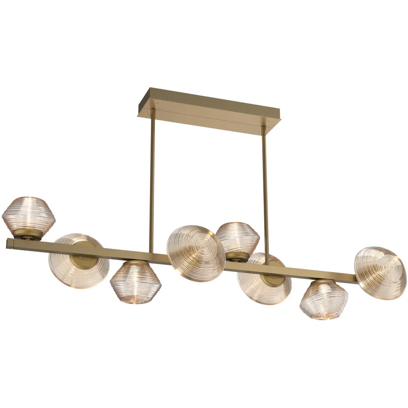 Mesa LED Gilded Brass Linear Multi-Pendant Ceiling Light in 3000K LED, Amber, Twisted Branch