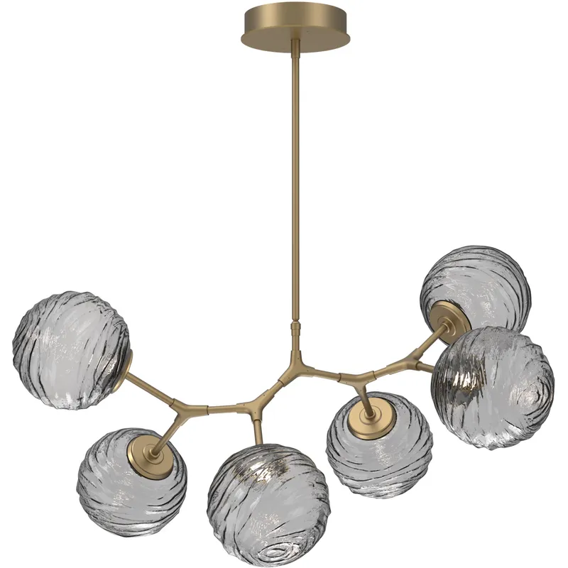 Gaia LED 36 inch Gilded Brass Linear Multi-Pendant Ceiling Light in Smoke, 2700K LED, Modern Branch