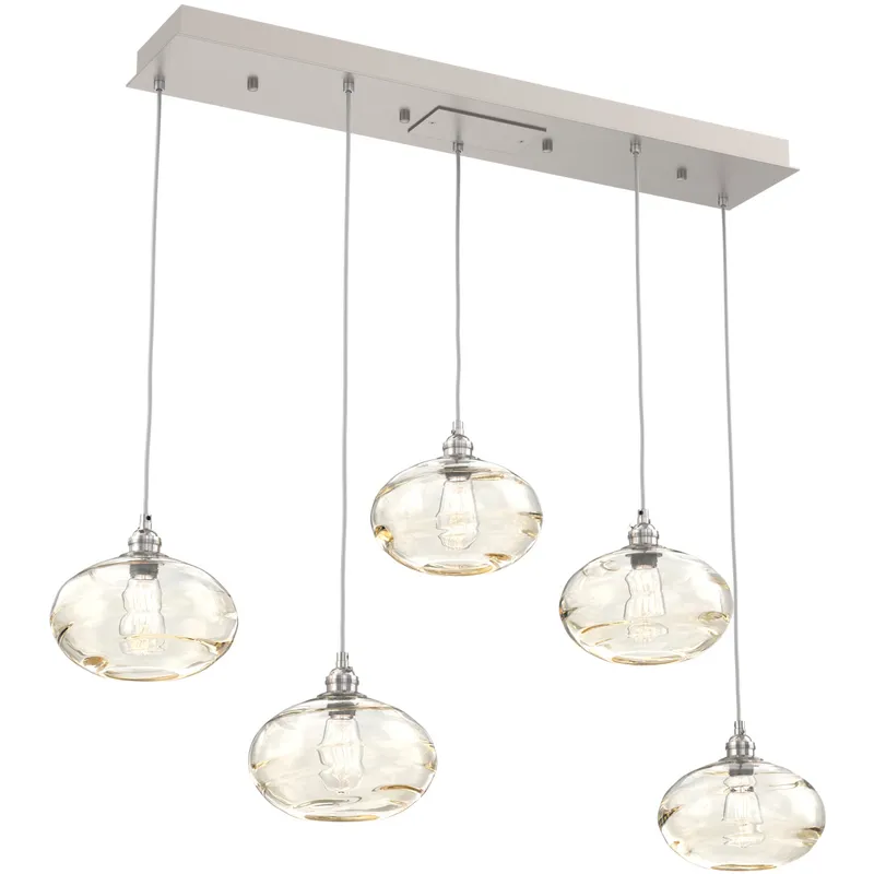 Coppa 5 Light Beige Silver Linear Pendant Ceiling Light in Coppa Amber, Metallic Beige Silver, Multi-Port