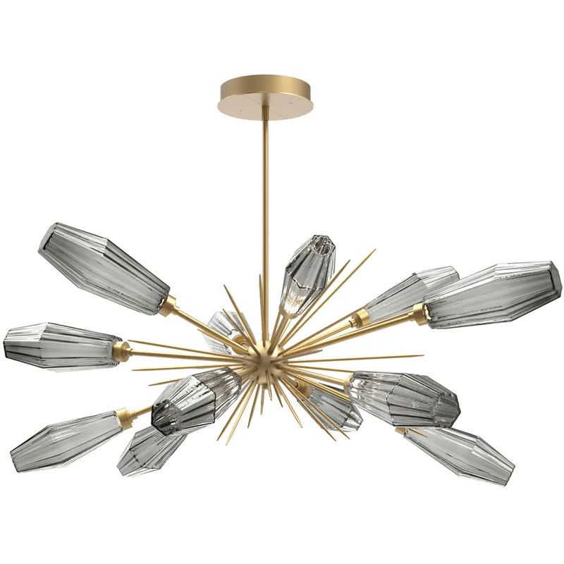 Aalto LED 53.3 inch Gilded Brass Linear Pendant Ceiling Light in Optic Rib Smoke, 2700K LED, Oval Starburst