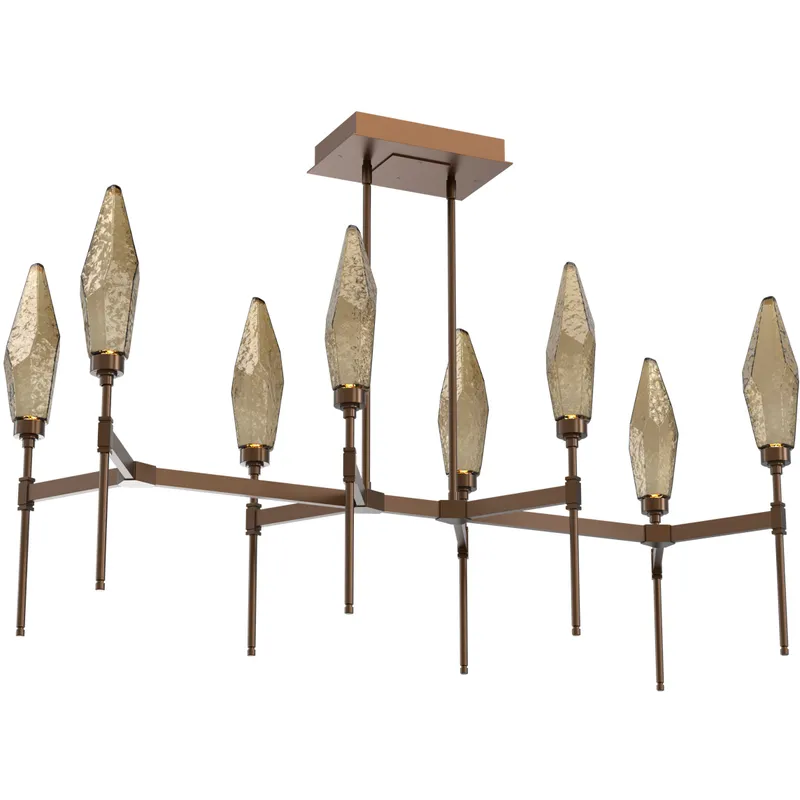 Rock Crystal LED Flat Bronze Linear Pendant Ceiling Light in Chilled Bronze, 2700K LED
