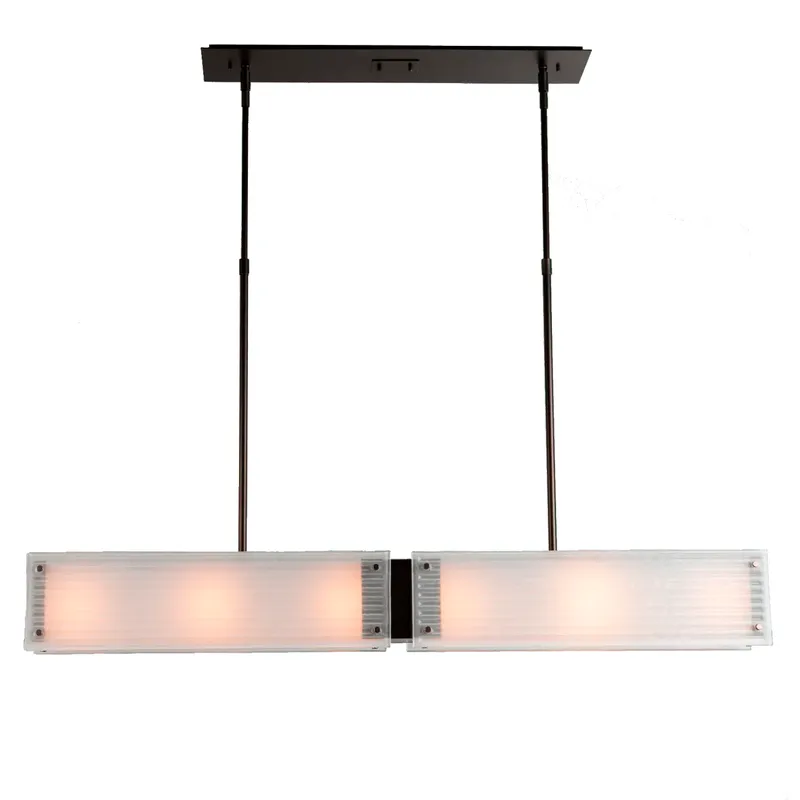 Textured Glass 6 Light 44.3 inch Burnished Bronze Linear Chandelier Ceiling Light