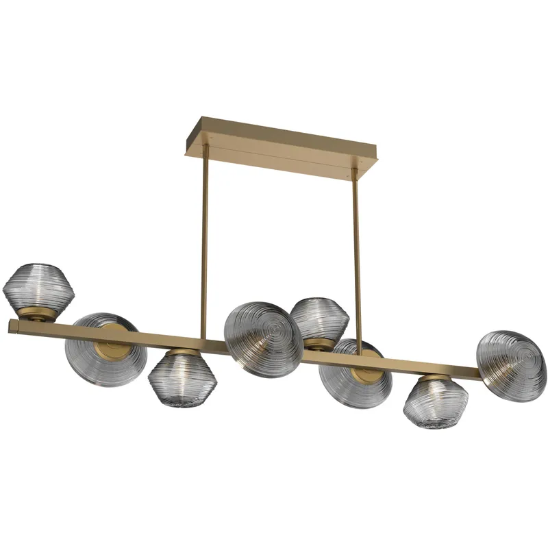 Mesa LED Gilded Brass Linear Multi-Pendant Ceiling Light in Smoke, 2700K LED, Twisted Branch