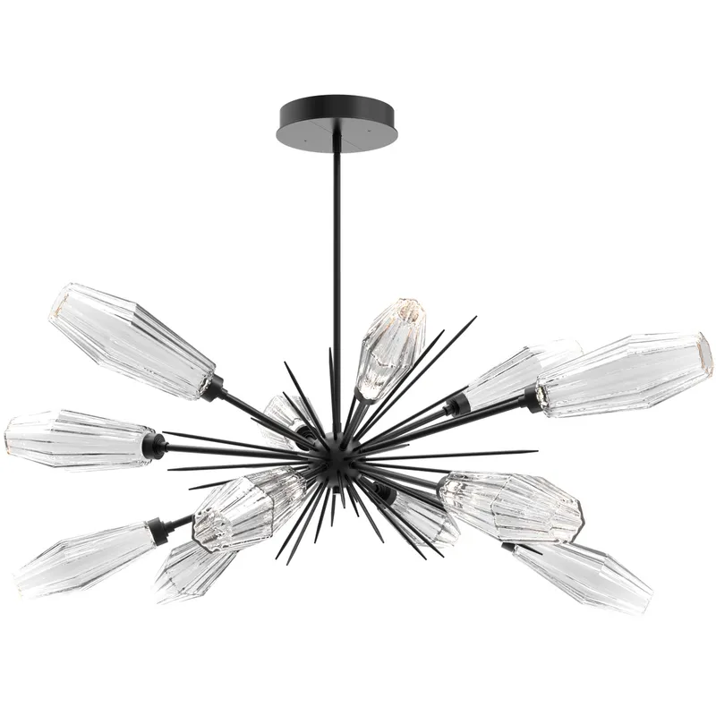 Aalto LED 53.3 inch Matte Black Linear Pendant Ceiling Light in 3000K LED, Optic Rib Clear, Oval Starburst