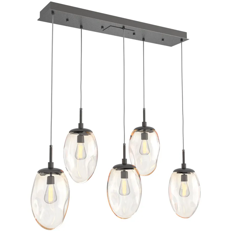 Meteo Incandescent 5 Light Graphite Linear Pendant Ceiling Light in Amber, Multi-Port