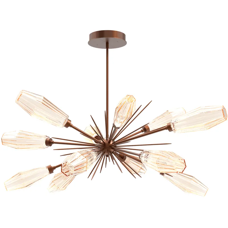 Aalto LED 53.3 inch Burnished Bronze Linear Pendant Ceiling Light in 3000K LED, Optic Rib Amber, Oval Starburst