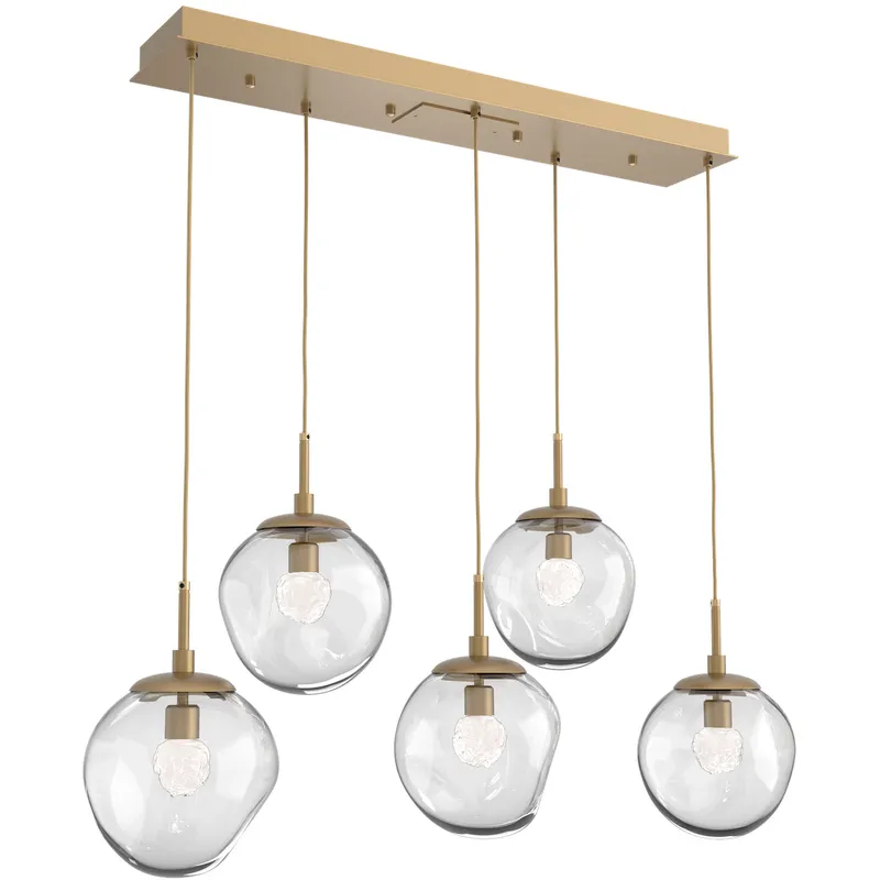 Aster LED LED 42.2 inch Gilded Brass Linear Pendant Ceiling Light in 3000K LED, Floret Inner - Clear Outer, Multi-Port