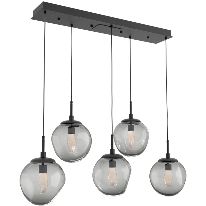 Aster LED LED 42.2 inch Matte Black Linear Pendant Ceiling Light in 3000K LED, Geo Inner - Smoke Outer, Multi-Port
