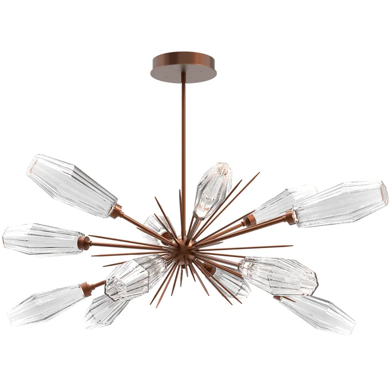 Aalto LED 53.3 inch Burnished Bronze Linear Pendant Ceiling Light in 3000K LED, Optic Rib Clear, Oval Starburst