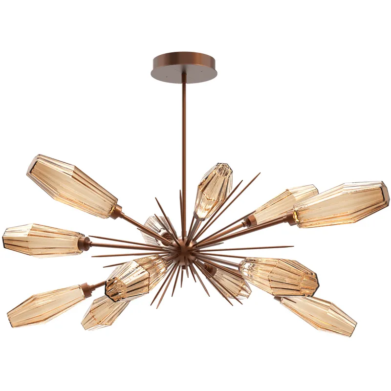 Aalto LED 53.3 inch Burnished Bronze Linear Pendant Ceiling Light in 3000K LED, Optic Rib Bronze, Oval Starburst