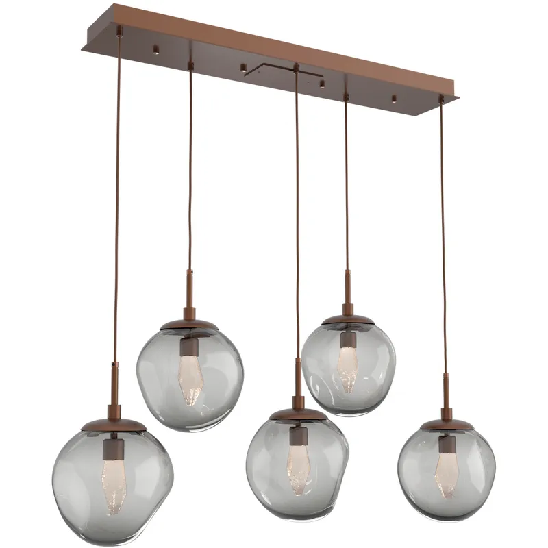 Aster LED LED Burnished Bronze Linear Pendant Ceiling Light in 3000K LED, Geo Inner - Smoke Outer, Multi-Pendant