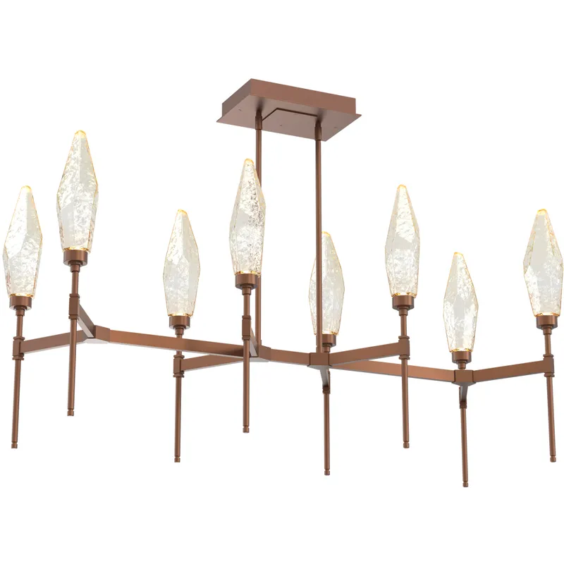 Rock Crystal LED Burnished Bronze Linear Pendant Ceiling Light in 3000K LED, Chilled Amber, Belvedere