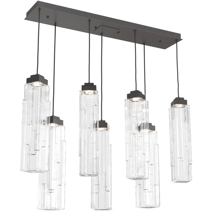 Ledgestone LED Graphite Linear Pendant Ceiling Light in Clear Ledgestone, 2700K LED, Multi-Port