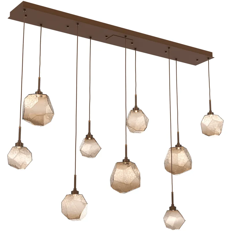 Gem LED Flat Bronze Linear Pendant Ceiling Light in 3000K LED, Multi-Port