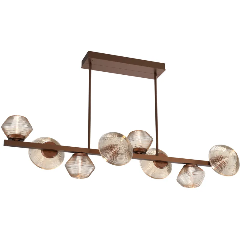 Mesa LED Burnished Bronze Linear Multi-Pendant Ceiling Light in Amber, 2700K LED, Twisted Branch