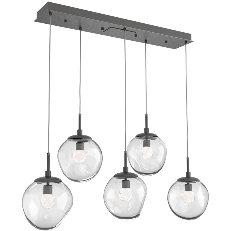Aster LED LED Graphite Linear Pendant Ceiling Light in 3000K LED, Floret Inner - Clear Outer, Multi-Port