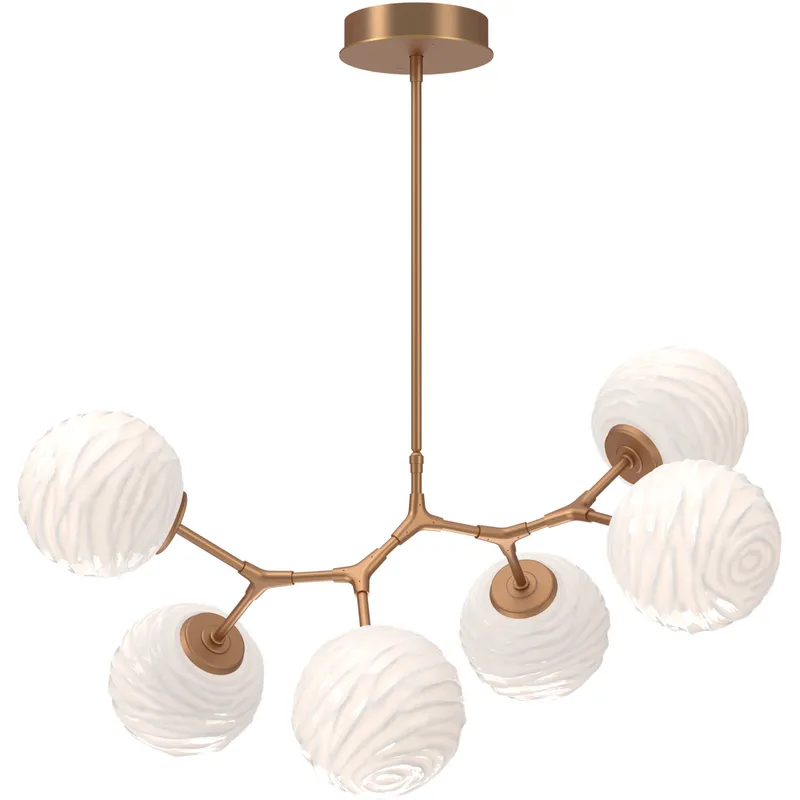 Gaia LED Novel Brass Linear Pendant Ceiling Light in 3000K LED, Opal White, Modern Branch