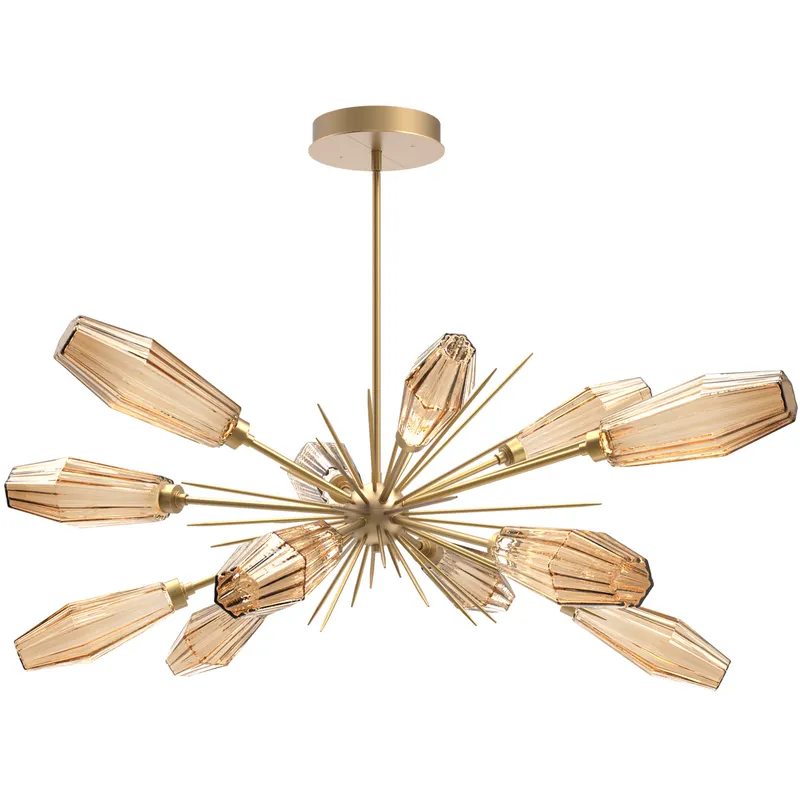 Aalto LED 53.3 inch Gilded Brass Linear Pendant Ceiling Light in Optic Rib Bronze, 2700K LED, Oval Starburst