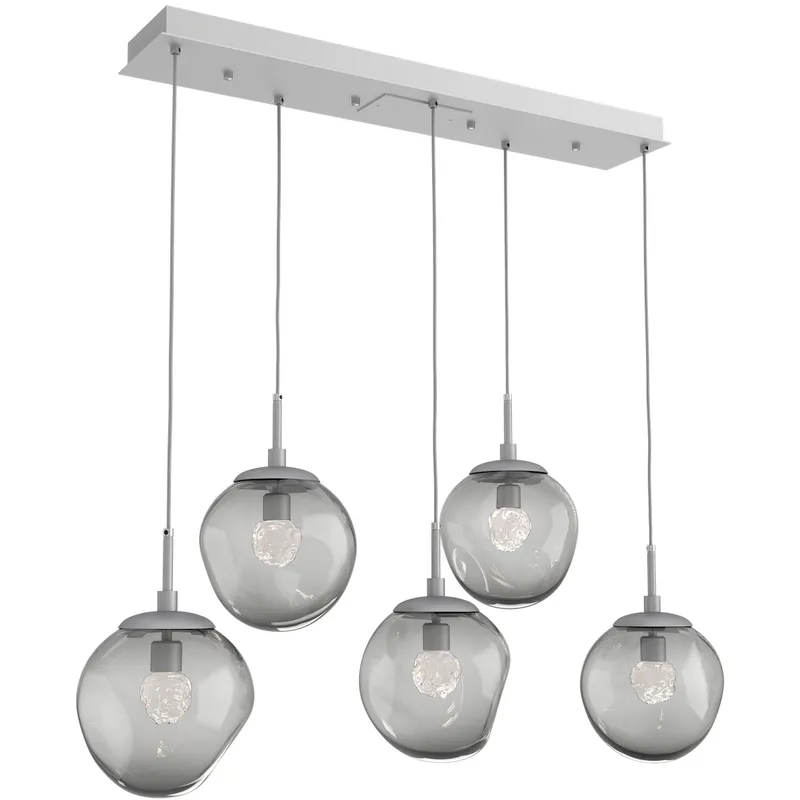 Aster LED LED Classic Silver Linear Pendant Ceiling Light in 2700K LED, Floret Inner - Smoke Outer, Multi-Pendant