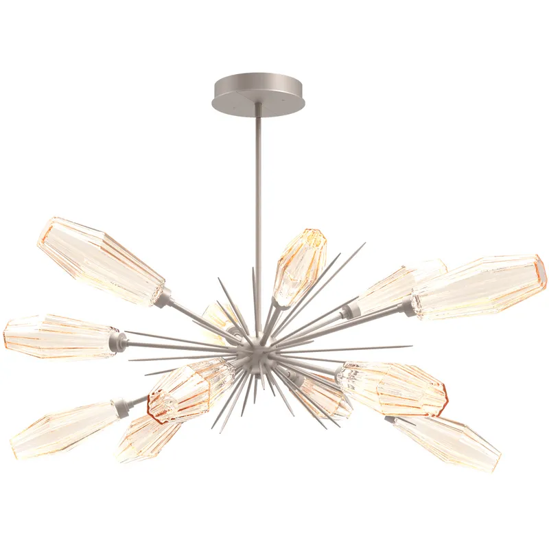 Aalto LED 53.3 inch Beige Silver Linear Pendant Ceiling Light in 3000K LED, Metallic Beige Silver, Optic Rib Amber, Oval Starburst