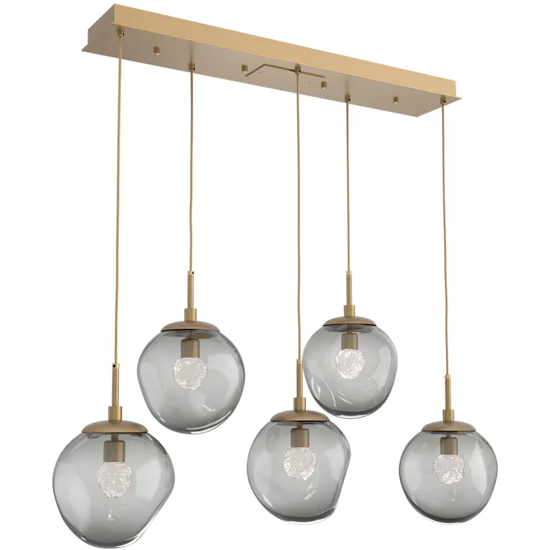 Aster LED LED 42.2 inch Gilded Brass Linear Pendant Ceiling Light in 2700K LED, Floret Inner - Smoke Outer, Multi-Port