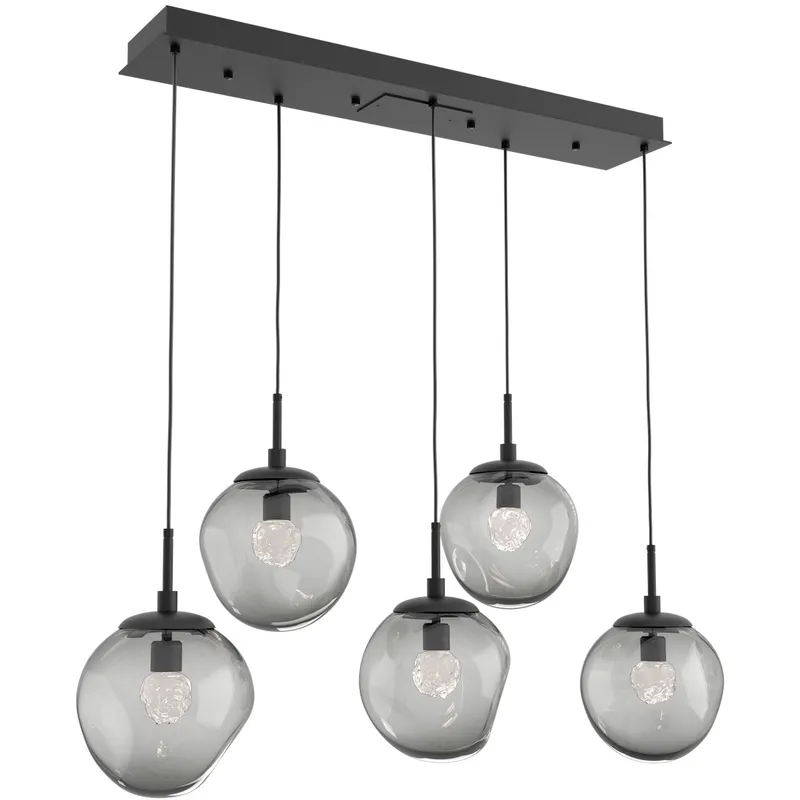Aster LED LED 42.2 inch Matte Black Linear Pendant Ceiling Light in 2700K LED, Floret Inner - Smoke Outer, Multi-Port