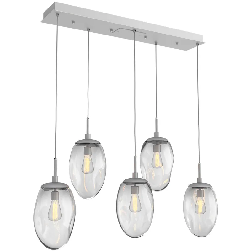 Meteo Incandescent 5 Light Classic Silver Linear Pendant Ceiling Light in Clear, Multi-Pendant