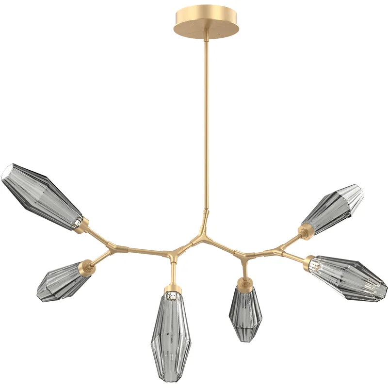 Aalto LED 43 inch Gilded Brass Linear Pendant Ceiling Light in 3000K LED, Optic Rib Smoke, Modern Branch