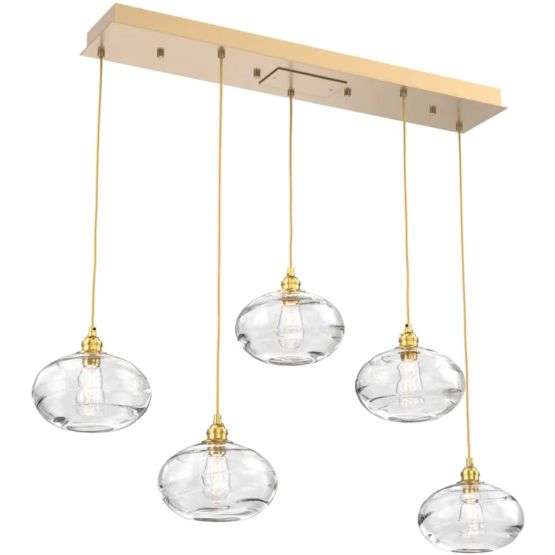 Coppa 5 Light Gilded Brass Linear Pendant Ceiling Light in Coppa Clear, Multi-Port