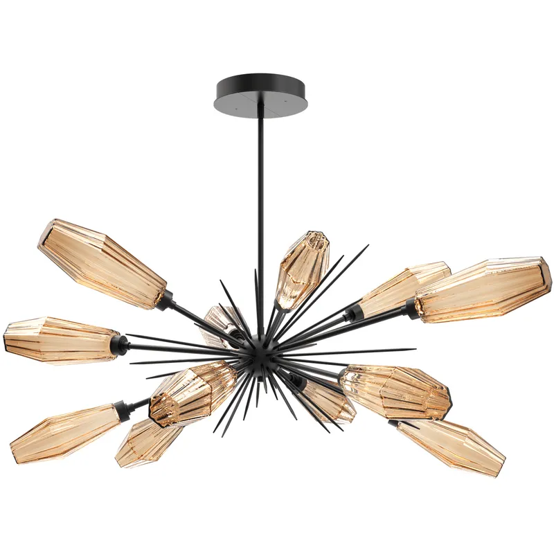 Aalto LED 53.3 inch Matte Black Linear Pendant Ceiling Light in 3000K LED, Optic Rib Bronze, Oval Starburst
