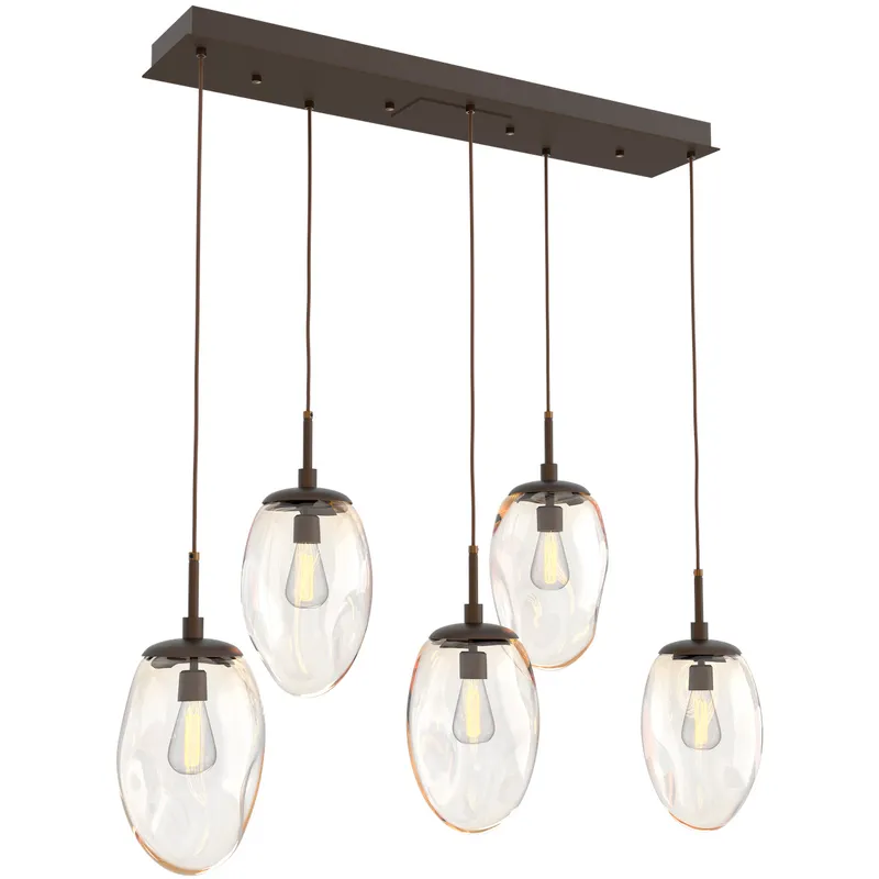 Meteo Incandescent 5 Light Flat Bronze Linear Pendant Ceiling Light in Amber, Multi-Port